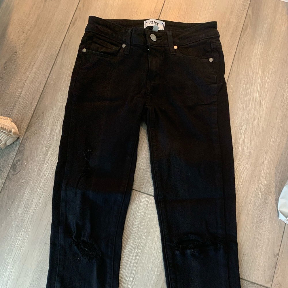 Black skinny Paige jeans lightly distressed!